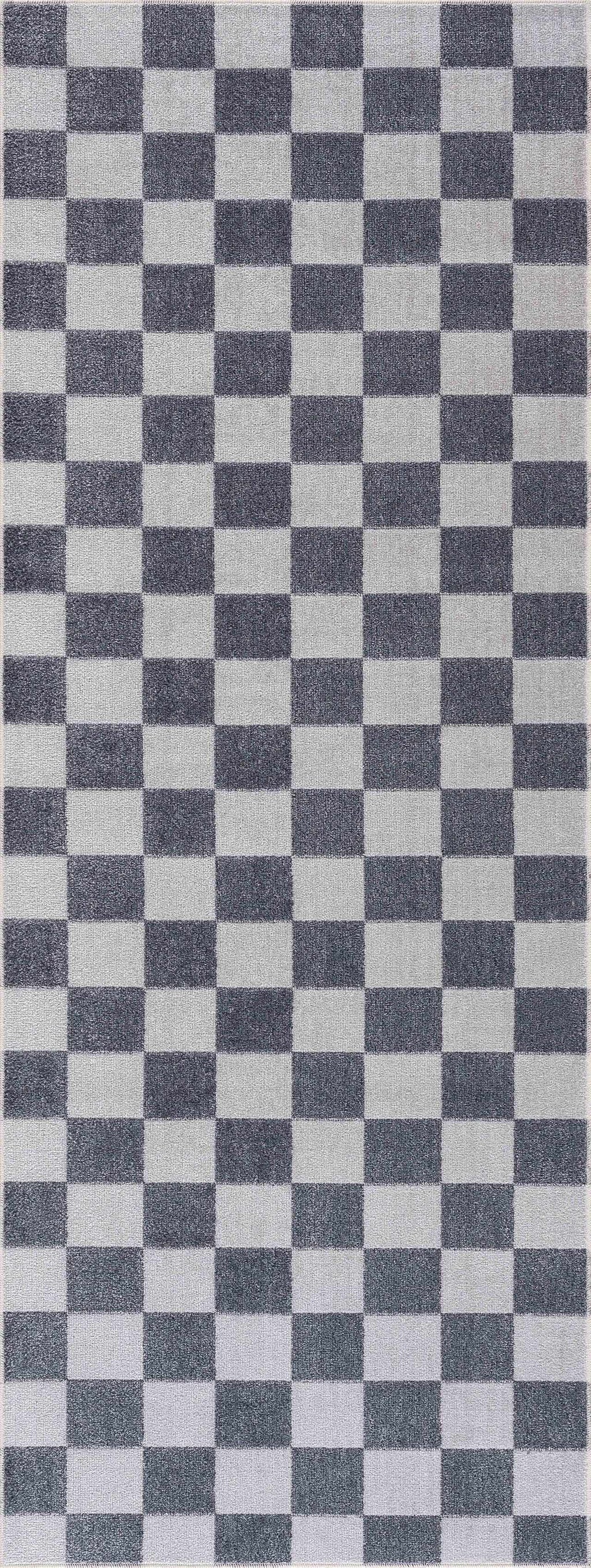 Alie Blue Gray Checkered Washable Rug