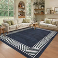 Navy Blue Area Rug Modern Geometric Border Print Carpet