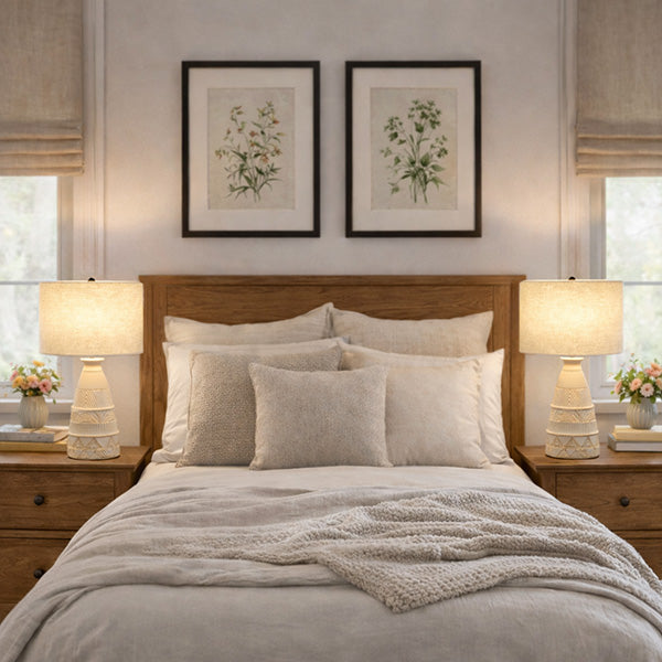 Intricate Beige Bedside Table Lamp