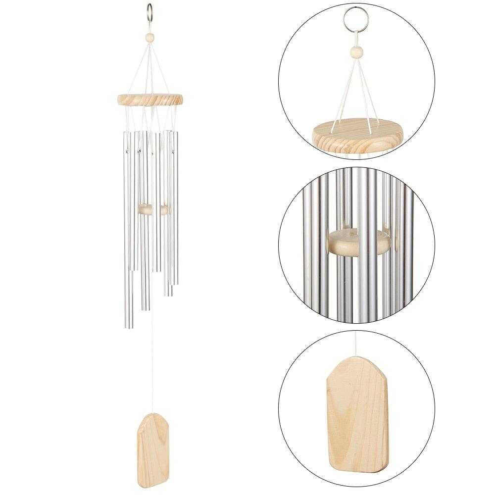 Silver 6 Tube Wind Chime For Outdoor Garden Yard Patio