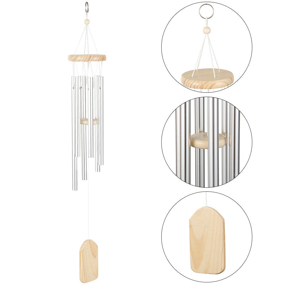 Silver 6 Tube Wind Chime For Outdoor Garden Yard Patio
